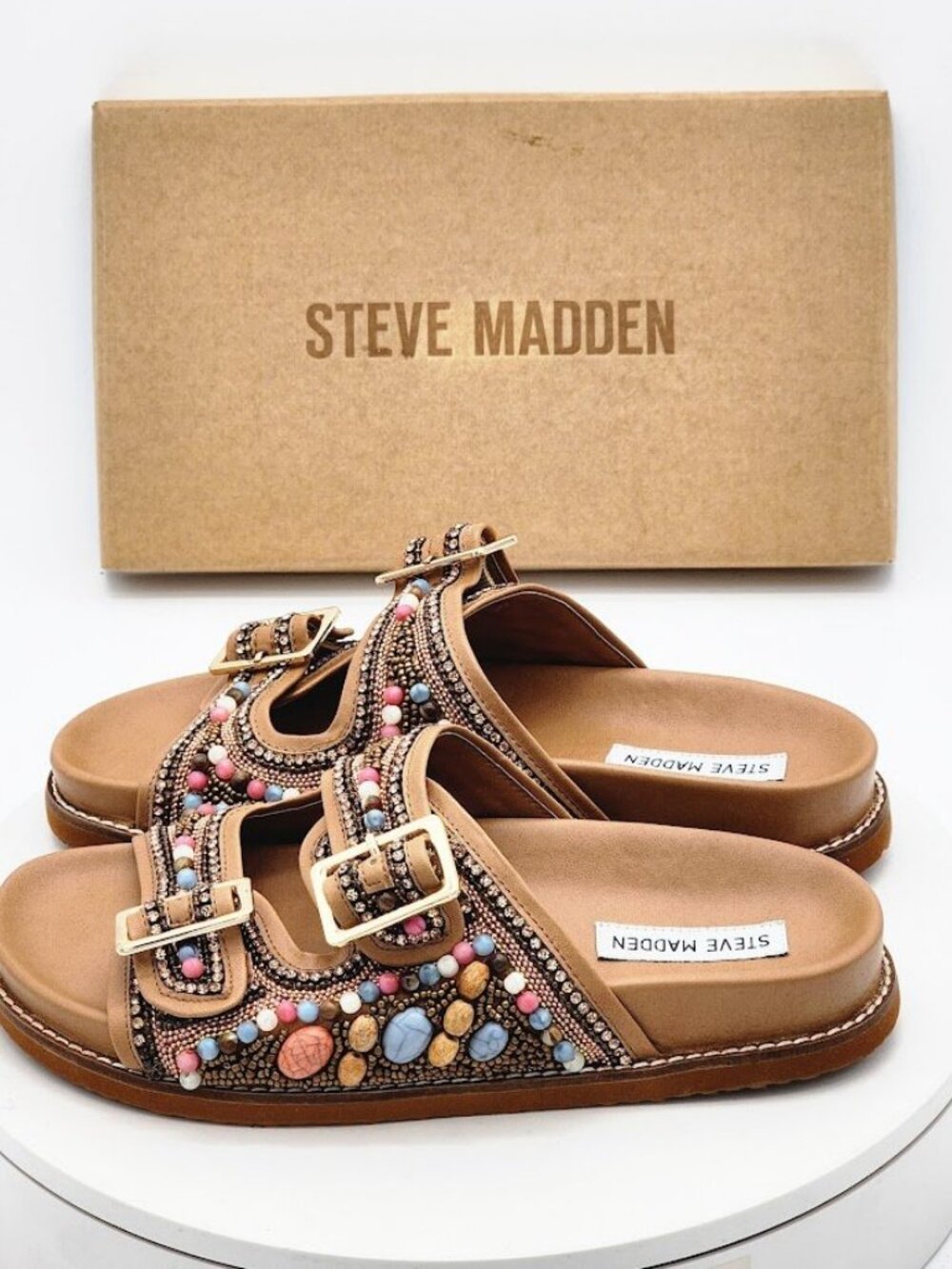 Steve Madden Cabo Multi Beaded Embellished Sandals Women’s Size 8 Slides - Picture 7 of 14